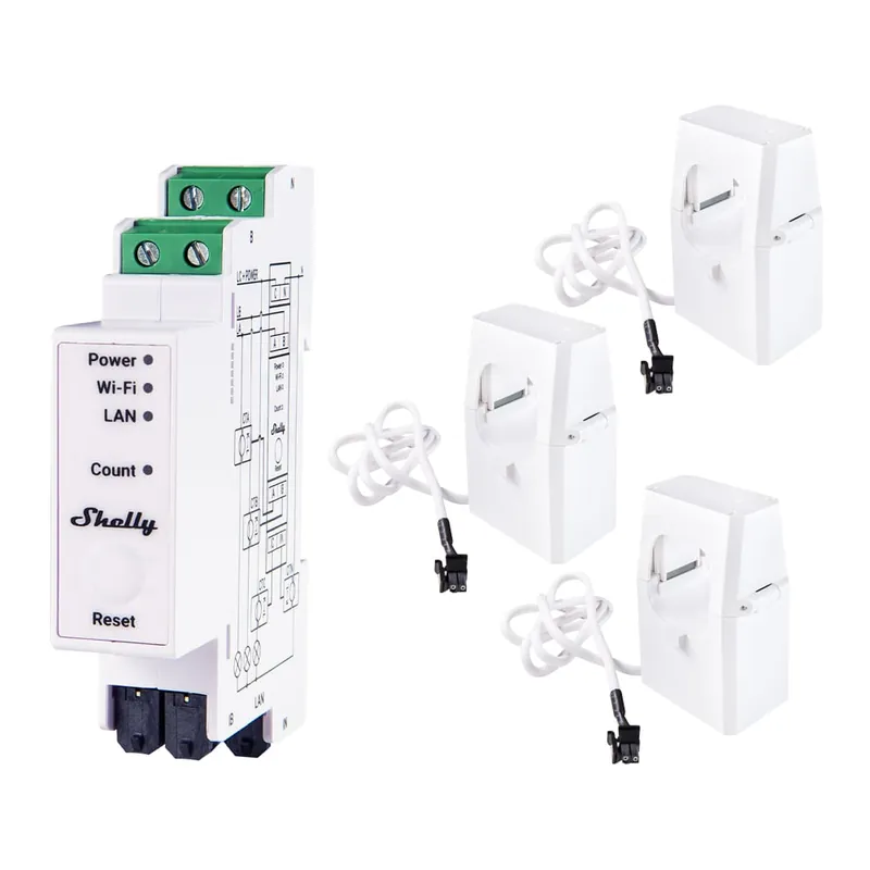 Shelly Pro 3EM 3-Phasen Stromverbrauchsmessgerät inkl. 3x Stromwandler 120A Sichere Zahlung